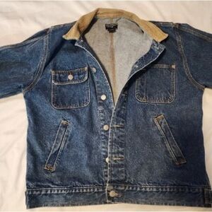 Classic Blue Denim Jacket with Tan Collar